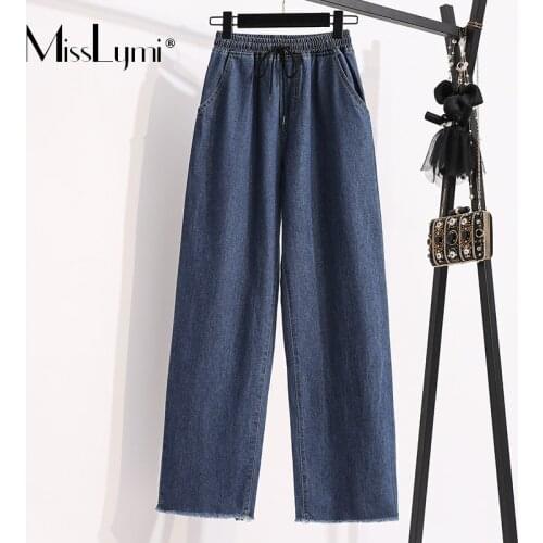 MissLymi L-5XL Plus Size Women Casual Jeans Autumn 2021 Harajuku Fashion Loose Elastic High Waist DrawString Oversize Pants