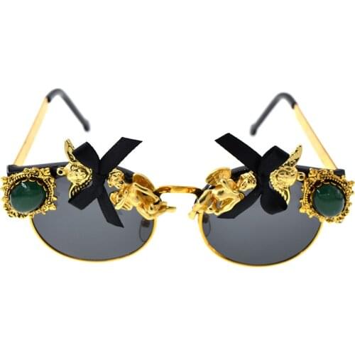 Oversized Green Crystals Sunglasses Women Luxury Brand Designer Baroque Retro Vintage Cateye Sun Glasses Shades Angel Eyewear