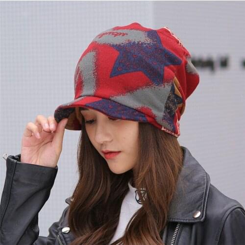Female Knitted Stylish Hats For Ladies Fashion with brim Hat Women Crochet Knit Cap Winter Beanies Warm Caps