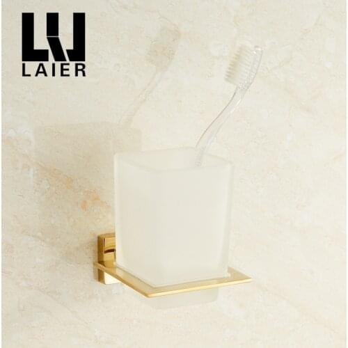 Gold tooth brush tumbler holder square design bathroom toothbrush cup holder tumbler toothbrush holder decoration Wall Mounted