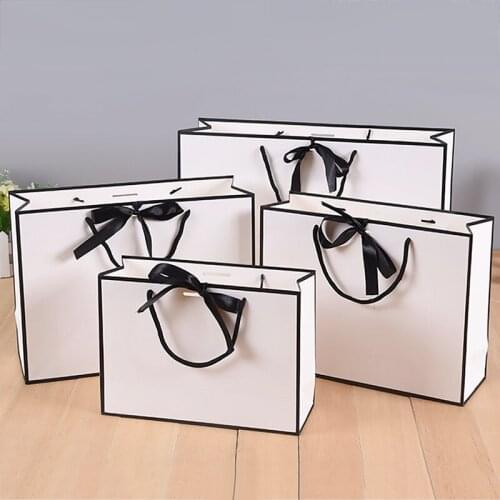 1PC Black Trim White Gift Bag With Bow for Christmas/Wedding/Baby Shower/Birthday Party Favors Gift Packaging Box High-quality