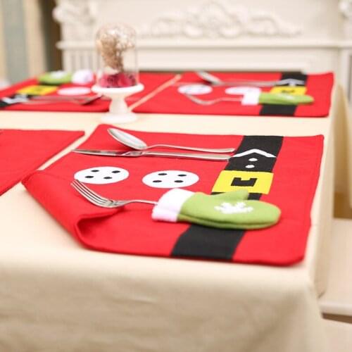 1PC Merry Christmas Decorations Fabric DinneTable Mats Dual-use Santa Claus Fork Knife Cutlery Holder Placemat Home Xmas Decor