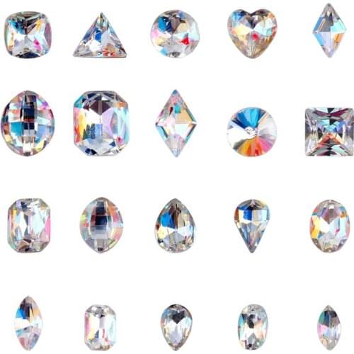 100pc K9 Big Glass Crystal Gem Clear Crystal Rhinestones Big 30 Different Cut Shapes Flat Back 3D Stones