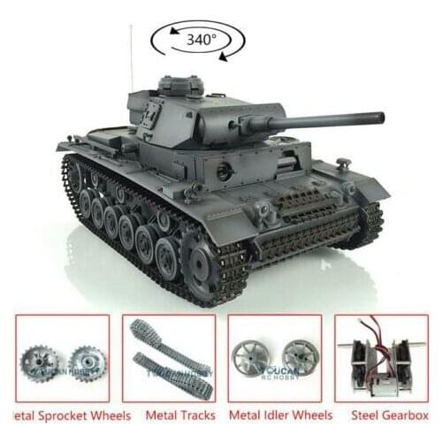 2.4G Heng Long 1/16 Gray 6.0 Upgraded Panzer III L RC Tank 3848 Metal Tracks TH12548-SMT4