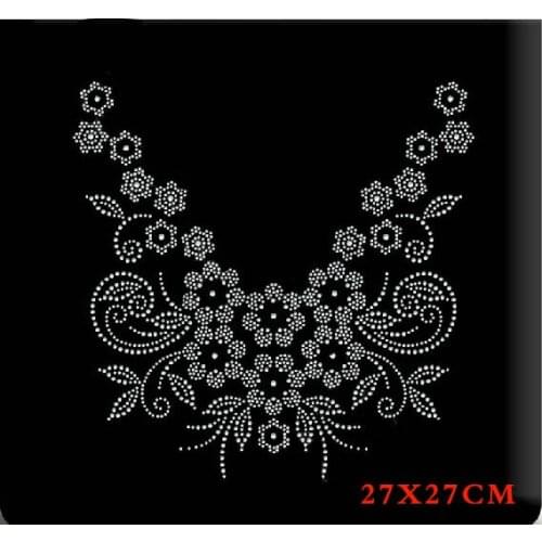 2pc/lot sweater Flower design stone hot fix rhinestone transfer motifs iron on design iron rhinestone appliques shirt