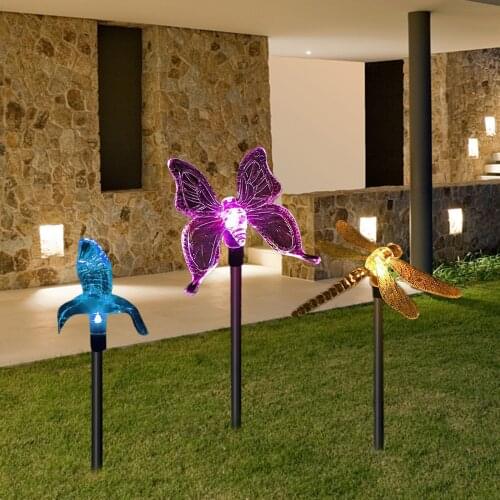 2pcs Multicolor LED Solar Lights Dragonfly/Butterfly/Hummingbird Shape Lawn Lamps Outdoor Garden Lawn Landscape Pathway Lights