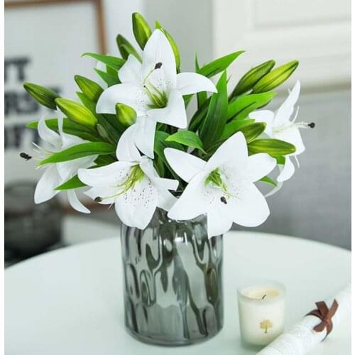37CM Long,14CM Head,1 Flower Head,2 Buds/PCS,8PCS Artificial Silk Lilies Flowers Fake Lily,Rose ArtificielleWedding Bouquet