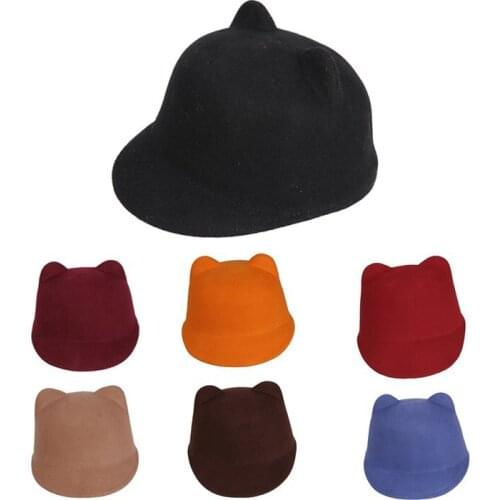 8Pcs/Lot 100% Wool Girl Boy Fedoras hat With mickey cat ear Cap Child Sun hat winter warm soft kid Devil Hat Wholesa