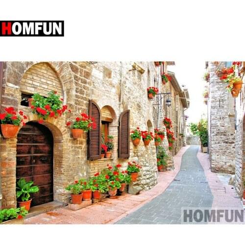 HOMFUN Full Square/Round Drill 5D DIY Diamond Painting "House landscape flower" Embroidery Cross Stitch 5D Home Decor A18264