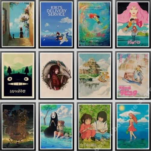 Apanese manga master Hayao Miyazaki works painting Spirited Away/Princess Mononoke/My Neighbor Totoro retro style poster