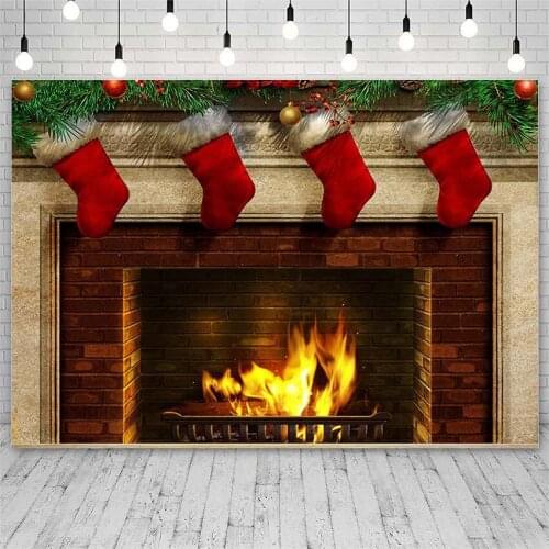 Avezano Merry Christmas Backdrop Winter Fireplace Socks Bell Decoration Kid Photographic Background For Photo Studio Photophone
