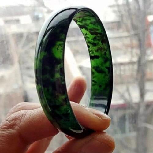 Genuine Natural Black Green Jade Bangle Bracelet Fashion Charm Jewellery Accessories Hand-Carved Amulet Gifts for Women Men
