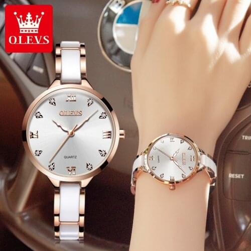 Olevs leisure Womens watch simple waterproof quartz watch 18 kgold ceramic strap watch Luxury watch for female designer gift