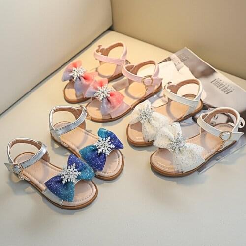 ChildrenS Summer School Shoes For Girls Princess Sandals Kids Fashion Rhinestone Flowers Bow Sandal 2021 2 3 5 7 8 9 10 11 Year