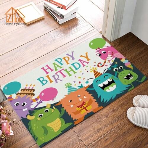 Memory Home Happy Birthday Design Non-woven Fabric Non-slip Indoor Home Bathroom Kitchen Rug Funny Cartoon Doormat Floor Mat
