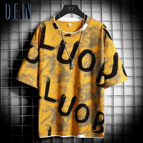 OEIN 2021 Letter Print Men T-shirts Summer Hip Hop Basic Cotton Tee Streetwear Casual T Shirt Male Tops Fashion Mens Clothing