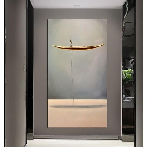 A Leaf Gold Boat Cuadros Canvas Paintings Abstract Natural Landscape Decorative Pictures Wall Art Graphic Decor For Living Room