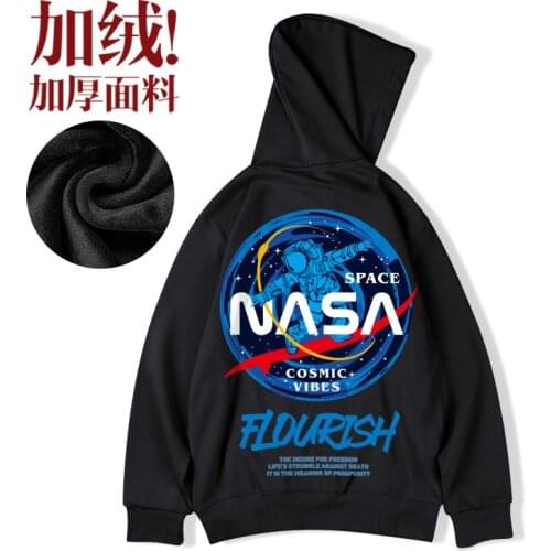 Large Size Menswear Fashion Brand Oversize Hip Hop Fleece-Lined Astronaut Mens Trendy Ins Couple Jacket Hooded Sweater