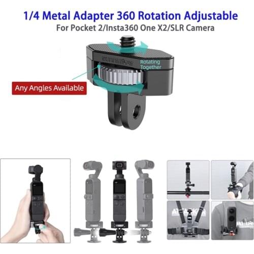 1/4 GoPro Metal Adapter 360 Rotation Adjustable Aluminium Alloy Adapters For DJI Pocket 2/Insta360 One X2/SLR Camera