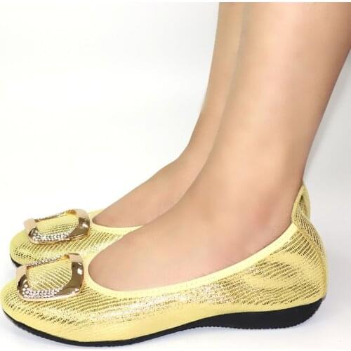 Fahionable gold women flats cover shoes with metal decoration african lady dress shoes V267