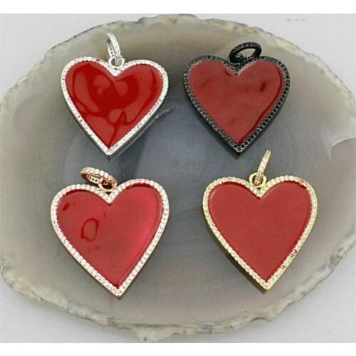 30mm 5pcs/lot Fashion cz enamel pendant, heart-shaped zircon enamel jewelry, exquisite cz charm bracelet/necklace component