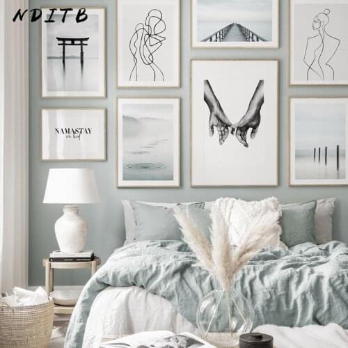 Bridge Lake Landscape Canvas Wall Art Print Painting Nordic Abstract Line Drawing Poster Minimalist Picture Modern Home Decor