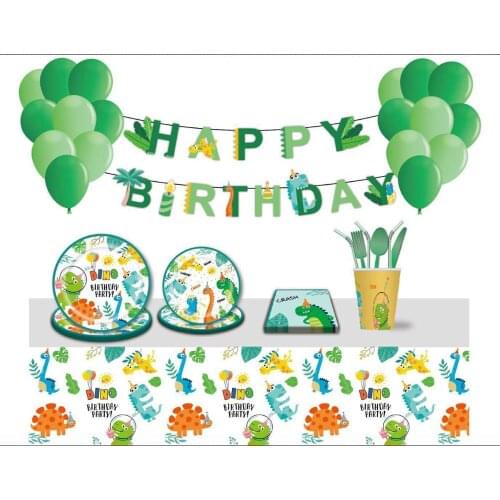 Cartoon Green Dinosaur Disposable Tablleware High Quality Plate Cup Straws For Wedding Baby Shower Birthday Party Decor Supplies