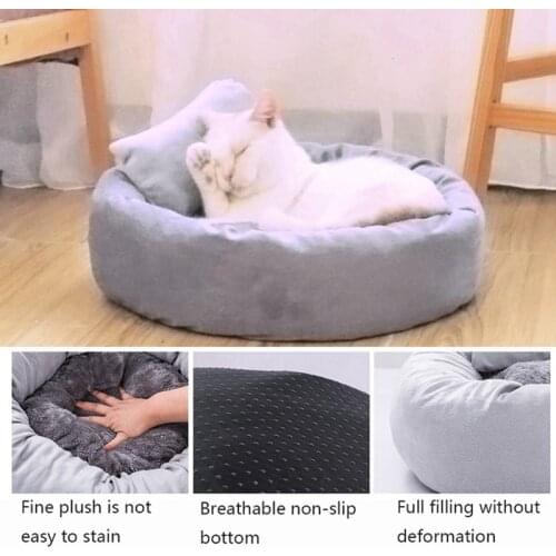 Round Shape Soft Plush Warm Dog Cat Bed Nest With Pillow Short Plush Comfortable Pet Dog Cat Sleeping Cushion Mat Pet Supplies