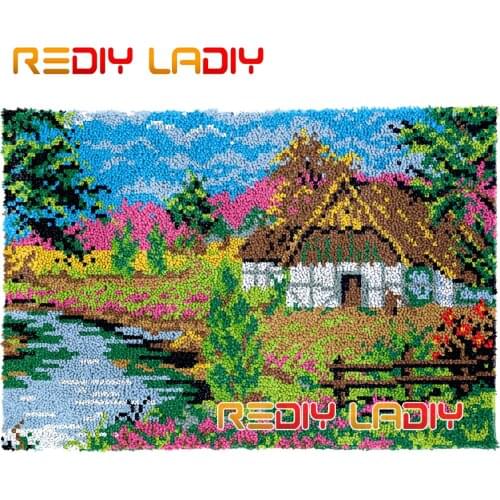 Latch Hook Rug Kit Rural Landscape Plush Wall Hanging DIY Carpet Rug Chunky Yarn Arts Cushion Crocheted Floor Mat Hobby & Crafts