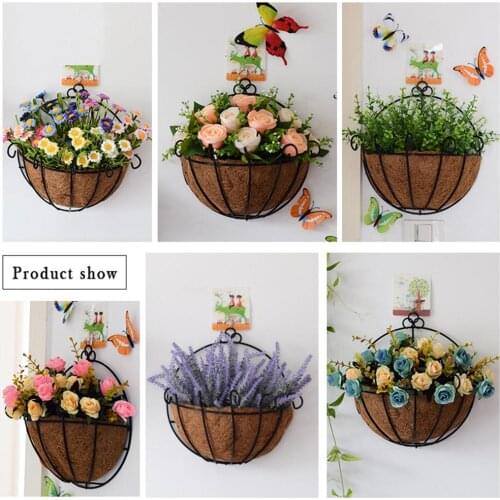 Wall Decoration Liner Coconut Palm Metal Hanging Baskets Iron Art Wall-mounted Rattan Plaited Flower Garden Basket Succulent Pla
