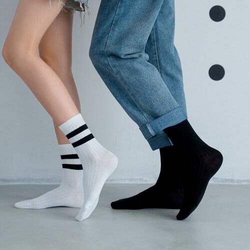 New Socks Mens and Womens Black and White Classic Mid-Calf Drawstring Couple Versatile Cotton Neutral Socks Wholesale