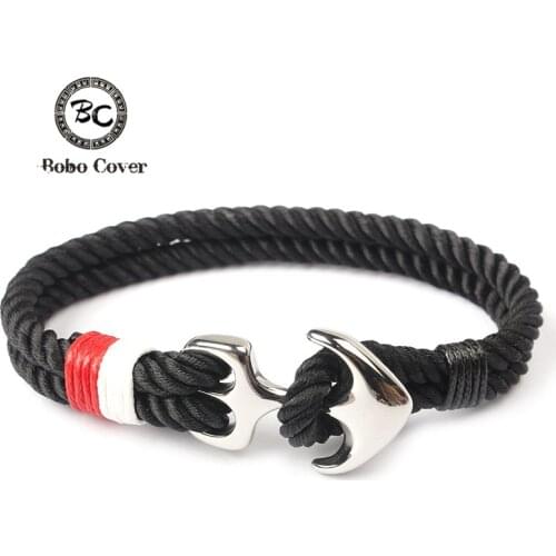 Bobo Cover Brand Navy Style Multilayer Rope Stainless Steel Anchor Bracelet for Women Handmade Bracelets & Bangles Men Jewelry