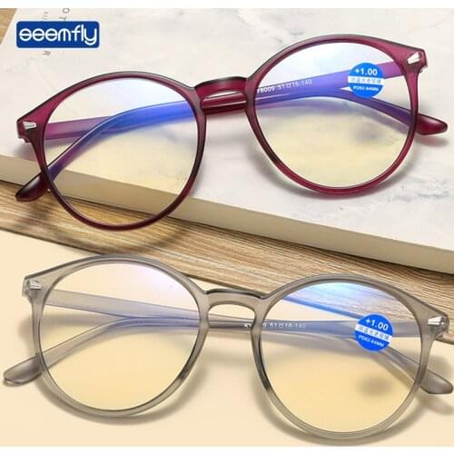 Seemfly New Anti Blue Light Reading Glasses Ultralight Round HD Presbyopic Eyeglasses Fashion Vintage Eyewear Diopters +1.0 +3.5