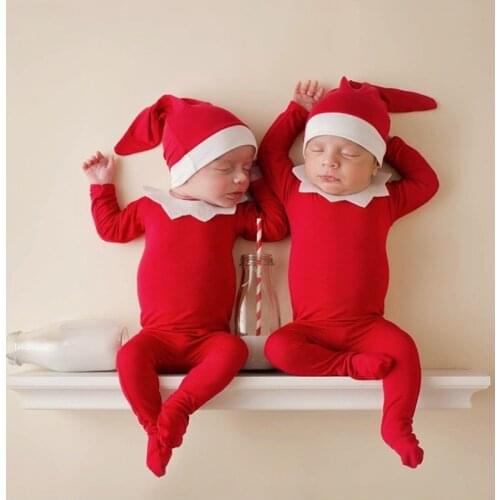 Newborn Photography Clothing Christmas Hat+Jumpsuit Outfits Studio Baby Photo Prop Accessories Newborn Shooting Santa Costume