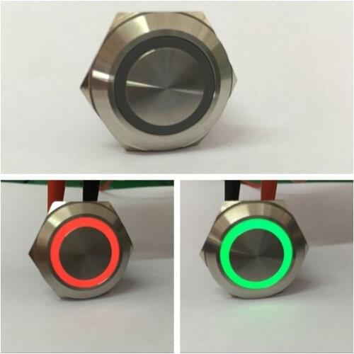 ONPOW 25mm 1NO1NC Dual Color Red/Green LED ring illuminated Stainless steel Push button switch (GQ25-11E/2RG/12V/S) CE, ROHS