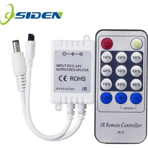 OSIDEN DC5V-24V 6A Wireless LED Dimmer IR Controller 14Key Remote Brightness Adjustable for Single Color 5050 LED Strip Light