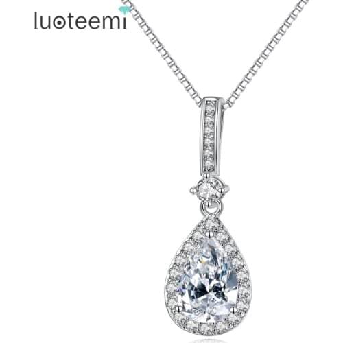 LUOTEEMI Water Drop Pendant Necklace Cubic Zircon Elegant Fashion Jewelry for Women Bride Wedding Dating Kolye Bayan Gifts