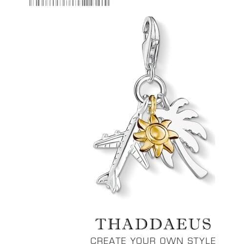 Palm Tree,Sun,Plane Charm 2019 New Arrival 925 Sterling Silver Holiday Gift Simple Fashion Jewelry Fit Bracelet Necklace