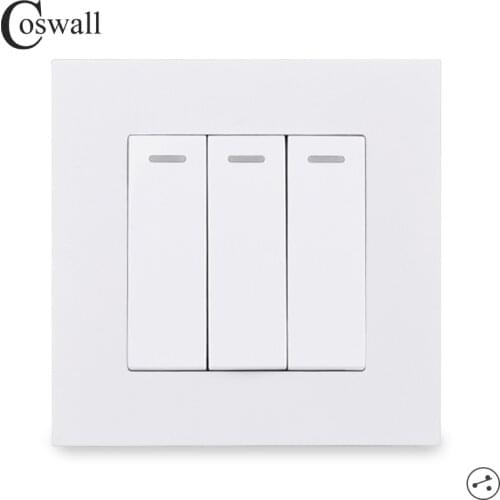 COSWALL PC Panel 3 Gang 2 Way On / Off Rocker Wall Light Switch Switched Pass Through Passage Stair Switch DC 5-40V AC 90-250V