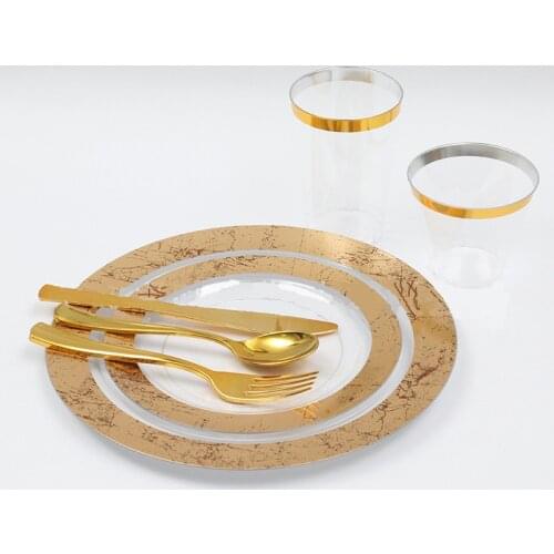 Gilded Disposable Plastic Steak Plate Nordic Imitation Porcelain Dinner Plate Western Round Plate Party Cutlery