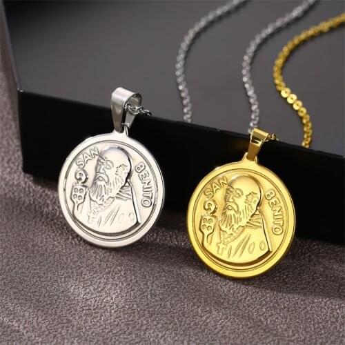Religious San Benito Medal Pendant Stainless Steel St. Benedict Necklaces Pendants Vintage Catholic Jewelry