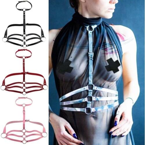 Halter Sexy Waist Belt Women Harness Waistband Punk Rock PU Leather Stripe Belt Bondage Adjustable Body Belt Suspender Tank Top