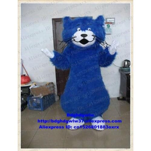 Blue Long Fur Wildcat Wild Cat Caracal Ocelot Kitten Mascot Costume Adult Character Grad Night Corporate Communications zx871