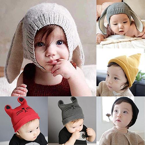 Baby Toddler Girl Boy Cute Rabbit Ear Cat Knit Earflap Beanie Hat Warm Soft Cap