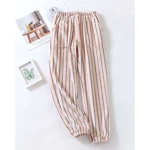 JULYS SONG Flannel Long Sleep Bottoms for Women Striped Warm Winter Pajamas Loose Solid Elastic Waist Pants Female Homewear