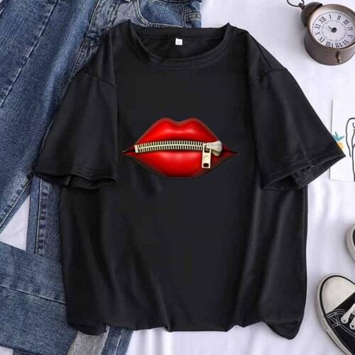 Red Lips Women Black T Shirt 2021 Casual Kawaii Hipster Lip Tees Top Female Sexy Harajuku Girl Clothes,Drop Ship