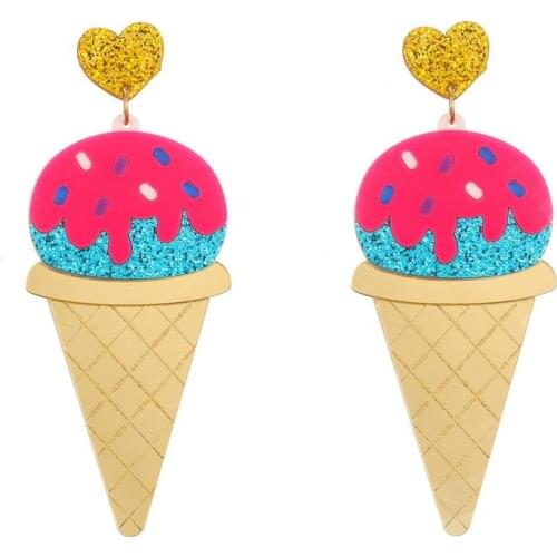 Lovely Colorful Ice Cream Acrylic Drop Earrings For Women Girls Gifts Shining Glitter Dangle Earrings Fashion Jewelry Pendientes