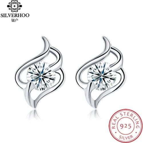 SILVERHOO Earring Flame 925 Sterling Silver Stud Earrings For Women 5A Clear Cubic Zirconia Party Earring Fine Jewelry Recommend