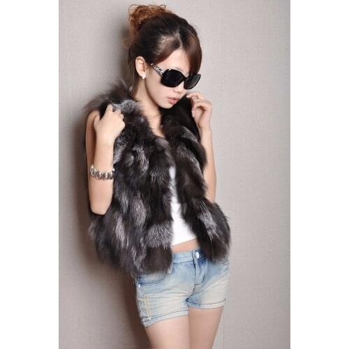 New real genuine natural sliver fox Fur vest Womens Winter Warm short style Jacket gilet custom any size