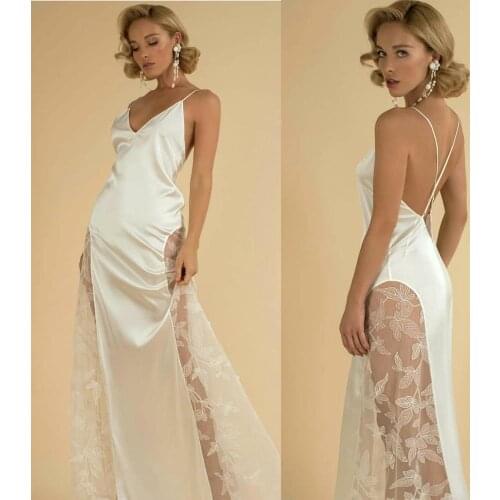 Sexy Spaghetti BathRobe with Side Slits Lace Night Robe Custom Made Sleepwear Women Nightgown Robes Homedress